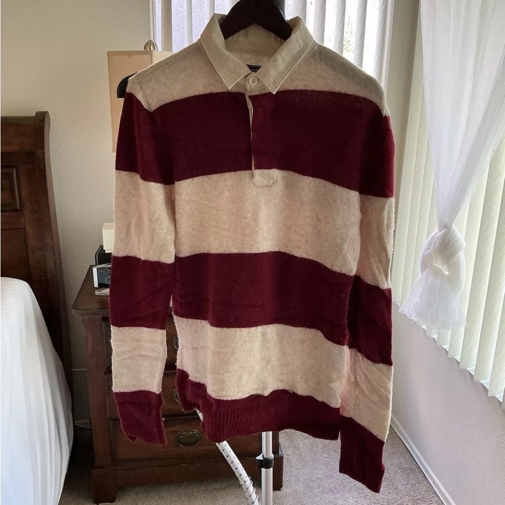 Men's Striped Sweater - Burgundy and Cream